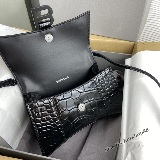 Balenciaga專櫃爆款鱷魚紋黑色黑扣Hourglass沙漏包 巴黎世家頂級原單手提肩背包 fyj1214